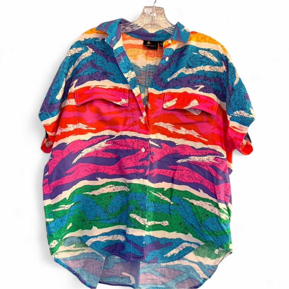 Vintage Liz Sport 80s 90s Button-Up Shirt with Shoulder Pads Medium